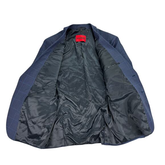 Hugo Boss Mens Modern Fit Super Flex Windowpane Suit Jacket Dark Blue 36S - Picture 3 of 8